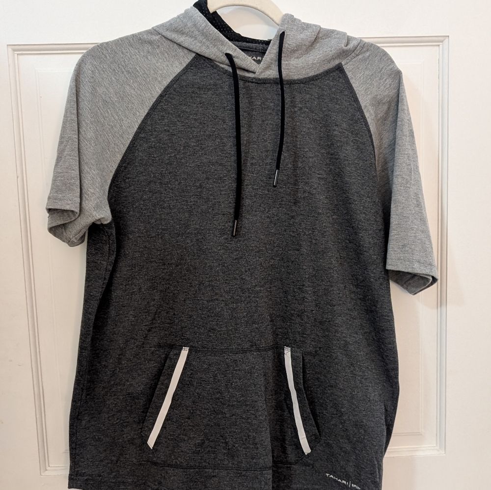Tahari Sport S Two Toned Grey Short Sleeve Hoodie